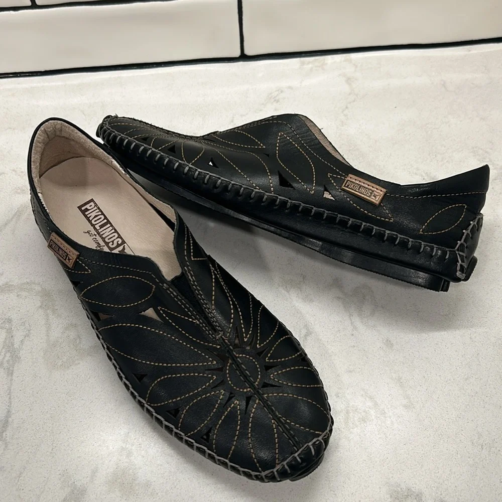 Pikolinos Jerez Womens EU 36 US 6 Black Leather Loafer Shoes Driving Moccasin